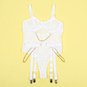 SUBBLIME - 954291 BODY AVEC CHAÎNES + PORTE-JARRETELLES BLANC L/XL