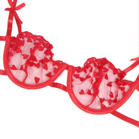 SUBBLIME - 954321 SOUTIEN-GORGE + STRING + PORTE-JARRETELLES IMPRIMÉ COEUR ROUGE S/M