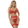 SUBBLIME - 954338 SOUTIEN-GORGE + STRING + PORTE-JARRETELLES IMPRIMÉ COEUR ROUGE L/XL