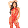 LEG AVENUE - BODYSTOCKING EN MAILLE IMPRIMÉ FLEURI ROUGE TAILLE UNIQUE