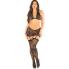 LEG AVENUE - SOUTIEN-GORGE + JUPE + BAS AVEC DIAMANTS NOIR TAILLE UNIQUE