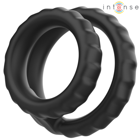 INTENSE - DEWEY ANNEAU PÉNIS DOUBLE SILICONE NOIR MODÈLE 2