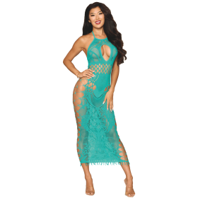 Robe longue résille fantaisie turquoise - DG0524AGA