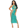 Robe longue résille fantaisie turquoise - DG0524AGA