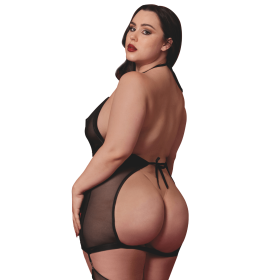 Nuisette grande taille avec porte jarretelles et fouet - DG13704XBLK