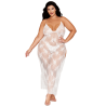 Nuisette longue blanche grande taille en dentelle florale