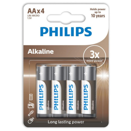 PHILIPS - PILES ALCALINES AA LR6 PACK 4