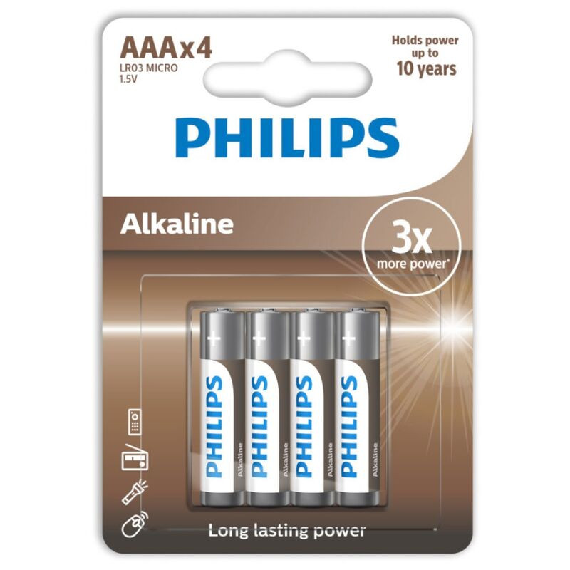 PHILIPS - PILE ALCALINE AAA LR03 PAQUET DE 4