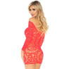 LEG AVENUE - MINI ROBE EN DENTELLE CROCHET  MANCHES LONGUES CORAIL TAILLE UNIQUE