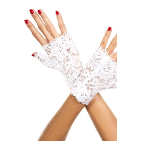 Gants blancs doigts ouverts dentelle florale - ML416WHT