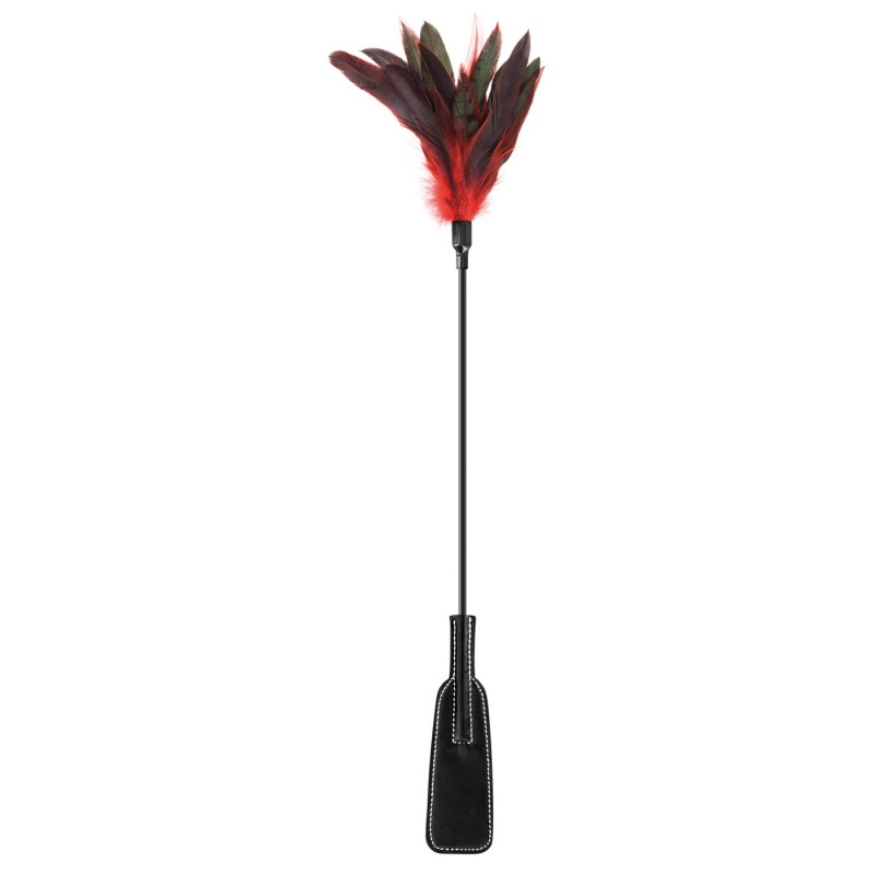 Cravache noire bdsm avec plumes noires rouges - CC570074