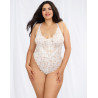 Body string grande taille blanc échancré dentelle avec jupe de maille transparente amovible - DG10996XWHT