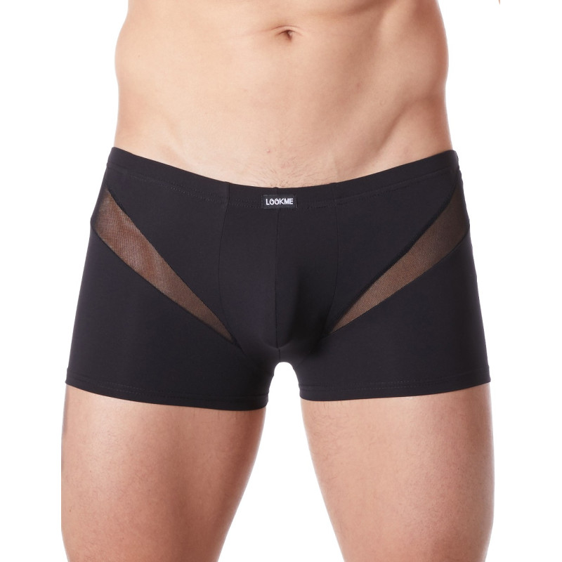 Boxer noir sexy avec fine résille en V - LM805-67BLK