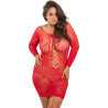 Nuisette grande taille rouge fine résille manches longues - REN7067X-RED