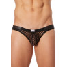 Slip noir filet avec bandes simili cuir - LM911-61MBLK