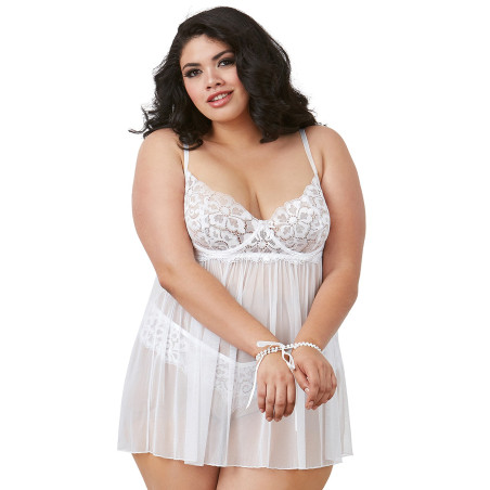 Nuisette en dentelle extensible blanche grande taille - DG11847XWHT