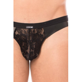 Jock noir en dentelle et simili cuir - LM2002-27BLK