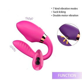 Stimulateur flexible pour couple 2 moteurs avec succion clitoridienne - DB-1933PNK
