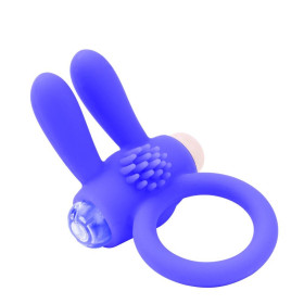 Anneau vibrant silicone bleu avec oreilles de lapin - COR-003BLU