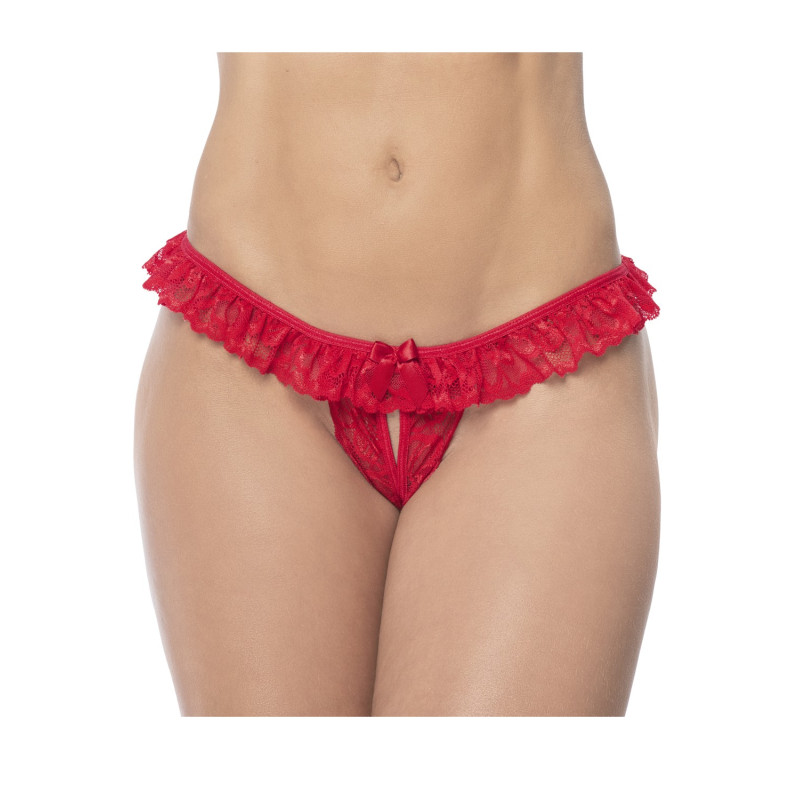 Culotte ouverte rouge avec froufrou en dentelle  - MAL119RED