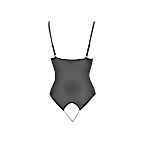 Body string en dentelle et résille noire avec perles à l'entrejambe - R2642425