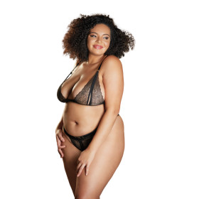 Ensemble 2 pièces noir grande taille avec soutien gorge fendu et string ouvert STARR - 12-7002XB