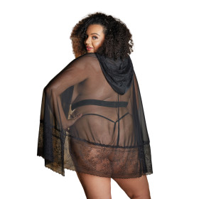 Cape noire grande taille avec ceinture style harnais SERENA - 18-6002XB