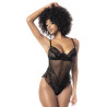 Body noir avec porte-jarretelles avec chainettes - MAL8758BLK