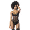 Body noir avec porte-jarretelles avec chainettes - MAL8758BLK