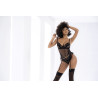 Body noir avec porte-jarretelles avec chainettes - MAL8758BLK