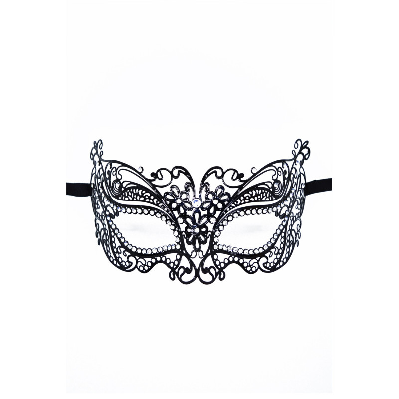 Masque vénitien Alba rigide noir avec strass  - HMJ-039BK