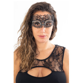 Masque vénitien Giulia rigide noir avec strass  - HMJ-035BK