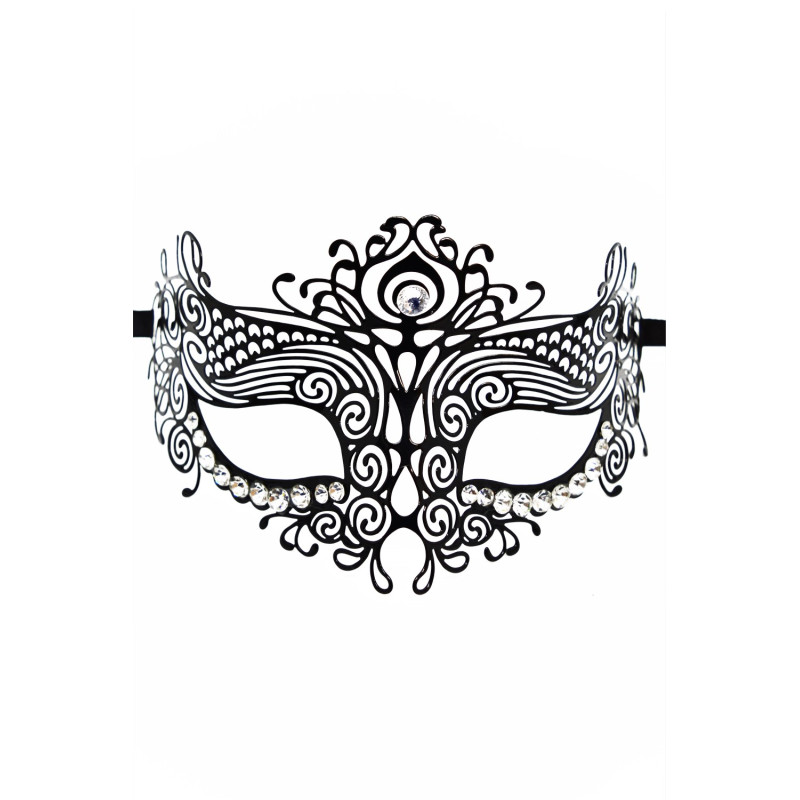 Masque vénitien Ornella rigide noir avec strass  - HMJ-031BK