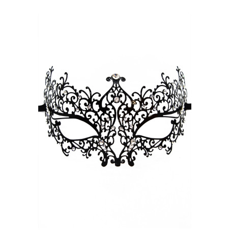 Masque vénitien Chiara rigide noir avec strass  - HMJ-016BK