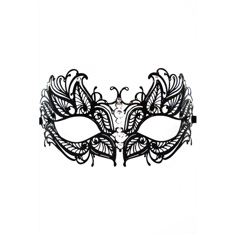 Masque vénitien Greta rigide noir avec strass  -  HMJ-005BK
