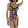 Body noir imprimé fleurs exotiques  - MAL8774PRT