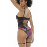 Body noir imprimé fleurs exotiques  - MAL8774PRT