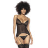 Bustier avec porte-jarretelles et string noir - MAL8802BLK