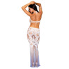 Robe bodystocking blanche sans couture avec motif de dentelle personnalisé et motifs en résille - DG0491WHT