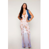 Robe bodystocking blanche sans couture avec motif de dentelle personnalisé et motifs en résille - DG0491WHT