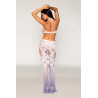 Robe bodystocking blanche sans couture avec motif de dentelle personnalisé et motifs en résille - DG0491WHT