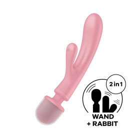 2 en 1 Vibromasseur rabbit et wand rose USB Triple Lover Satisfyer - CC597843